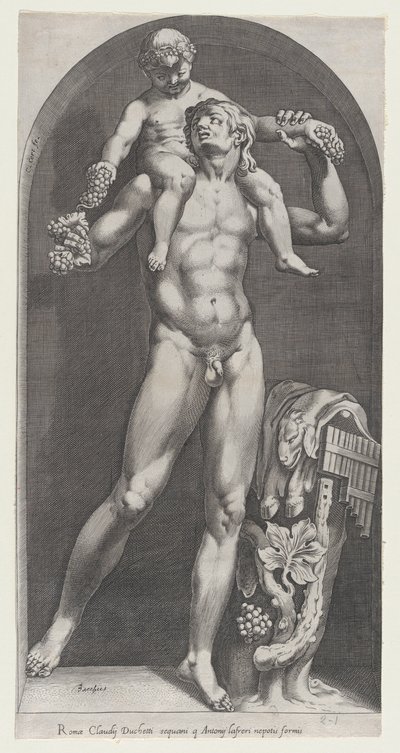Speculum Romanae Magnificentiae: Bacchus auf den Schultern eines Satyrs, 16. Jahrhundert von Cornelis Cort