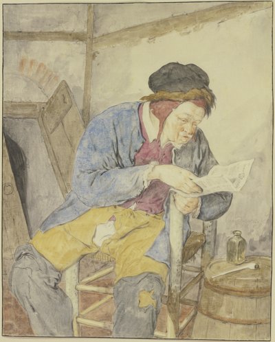 Zeitungsleser bei einem Fass von Cornelis Dusart