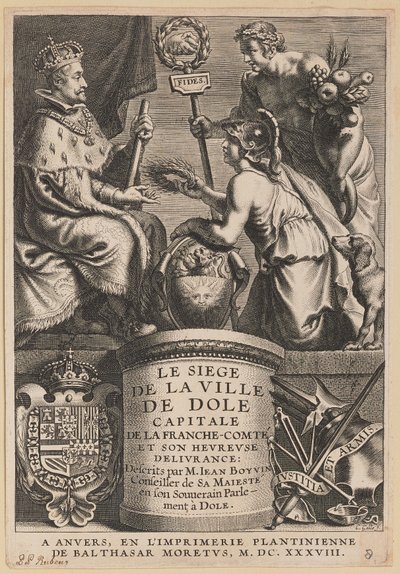 Titelseite für Jean Boyvin, Le Siège de la Ville de Dole von Cornelis Galle I after Erasmus Quellinus II after Sir Peter Paul Rubens