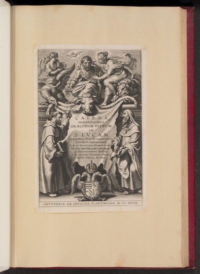 Titelseite für Balthasar Cordier, Catena Sexaginta Qvinqve Graecorvm Patrvm in S. Lvcam... von Cornelis Galle I after Sir Peter Paul Rubens