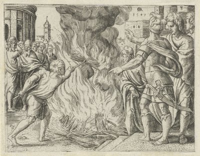 Philister verbrennen Simsons Frau und Schwiegervater von Cornelis Massijs