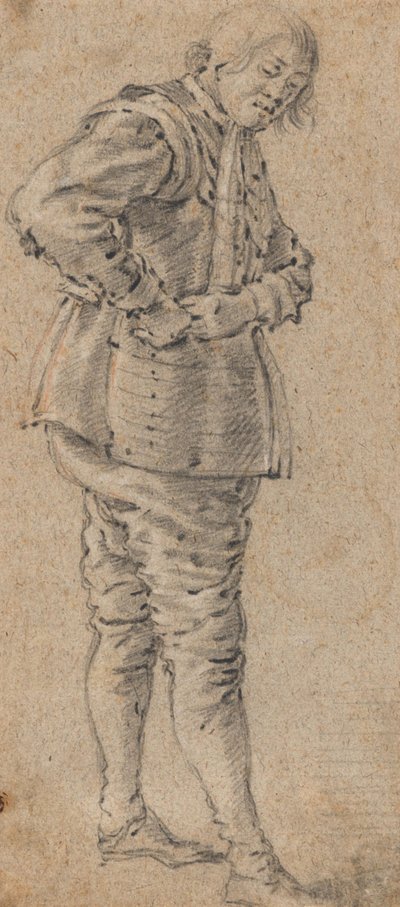Ein stehender Mann, der eine Rüstung anzieht von Cornelis Saftleven