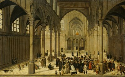 Kircheninneres mit Christus, der zu einer Gemeinde predigt von Cornelis van Dalem (attributed to)