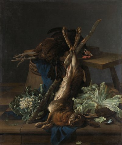 Stillleben mit Hase und schwarzem Hahn von Cornelis van Lelienbergh