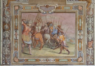 Kampfszene aus den Taten von Gottfried von Bouillon bei der Eroberung Jerusalems, um 1589-94 von Cosimo Daddi