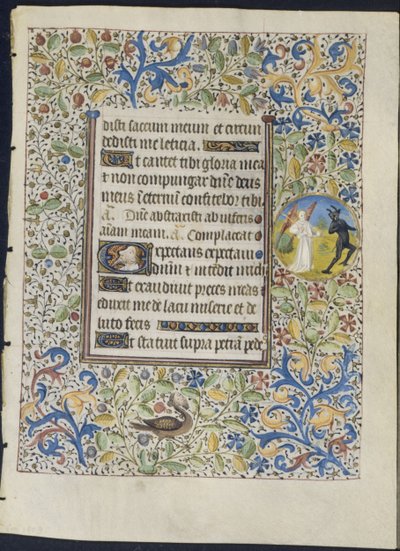 Blatt aus einem Stundenbuch: Engel jagt einen Teufel recto, um 1460 von Coëtivy Master