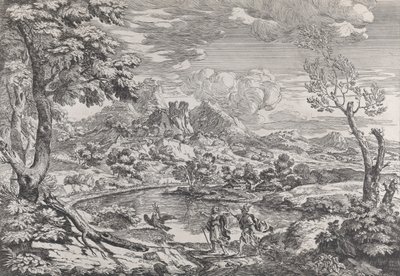 Landschaft mit einem Mann, der Merkur den Adler des Jupiter zeigt, ca. 1695-99 von Crescenzio Onofri