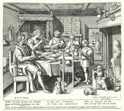 Das Gebet vor dem Essen (Gravur) von Crispin I de (after) Passe