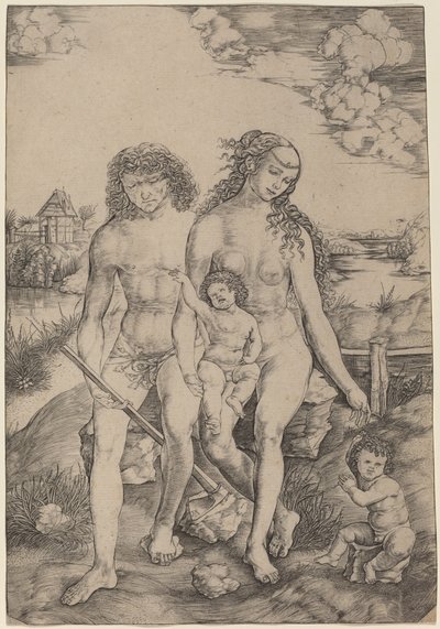 Adam und Eva mit den Kindern Kain und Abel von Cristofano Robetta