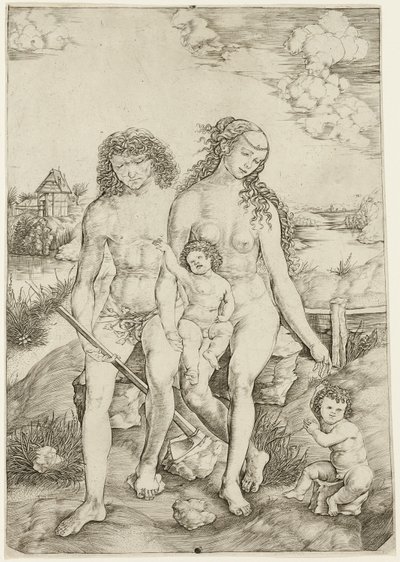Adam und Eva mit den Kindern Kain und Abel von Cristofano Robetta