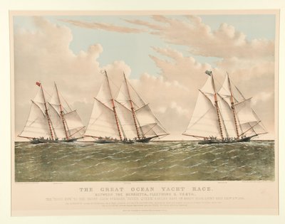 Das große Ozean-Yachtrennen zwischen der Henrietta, Fleetwing und Vesta von Currier and Ives