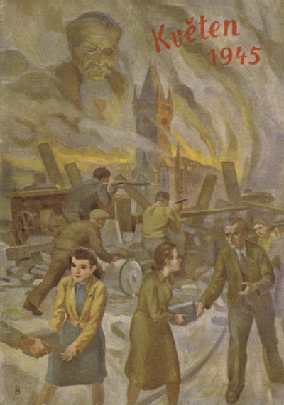 Menschen in Prag helfen sich gegenseitig und kämpfen im Mai 1945 von Czech School