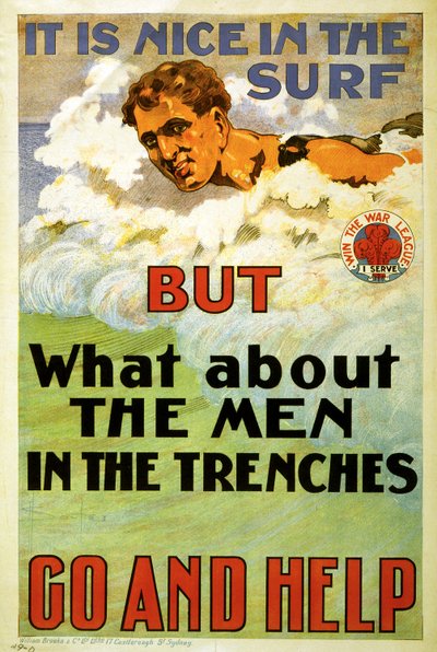 Es ist schön in der Brandung, aber was ist mit den Männern in den Schützengräben. Geh und hilf. 1917 von D. H. Souter