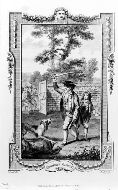 Roderick Randoms Onkel wird von Hunden angegriffen, Illustration aus 