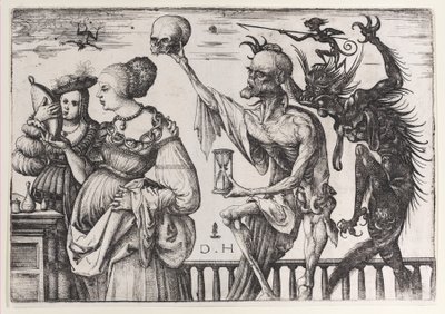Der Tod und der Teufel überraschen zwei Frauen von Daniel Hopfer