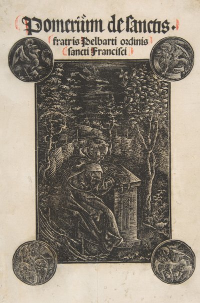 Der Franziskaner Pelbart von Temesvar, studierend in einem Garten, 1502 von Daniel Hopfer.