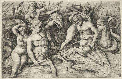 Zwei Tritonen kämpfen - Schlacht der Meeresgötter (rechter Teil) von Daniel Hopfer