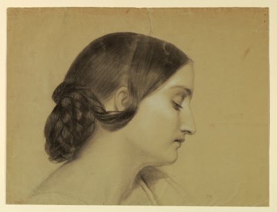 Zeichnung, Profil einer Frau mit geflochtenem Knoten, ca. 1845 von Daniel Huntington