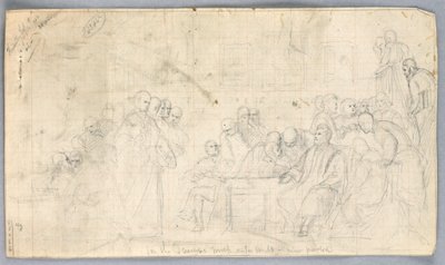 Zeichnung, Studie für "Wissenschaftliche Gruppe", 1858 von Daniel Huntington