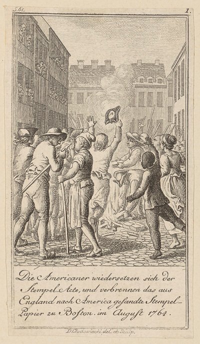 Blatt 1 der Folge zum Aufsatz „Die Geschichte der Revolution von Nordamerika“, von M. C. Sprengel. von Daniel Nikolaus Chodowiecki