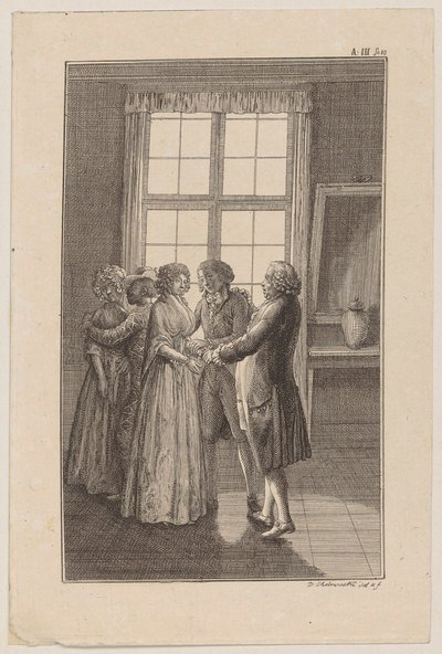 Blatt 3 zu Ewalds Schauspiel "Harlekin Patriot" von Daniel Nikolaus Chodowiecki
