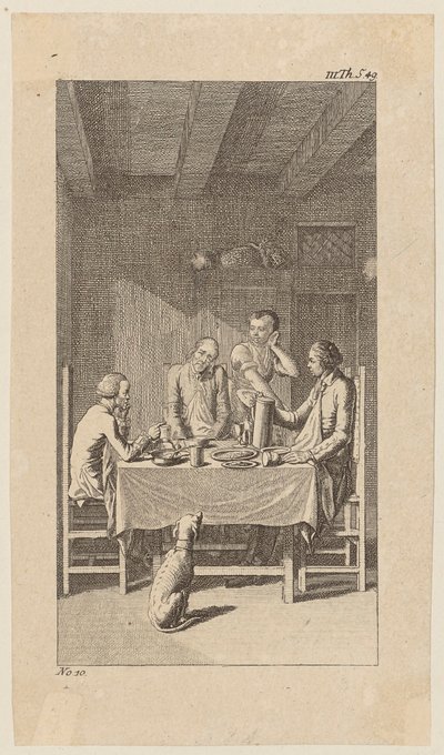 Bunkel mit Ribble und Richmond im Wirtshaus, Blatt 10 aus "Leben Bemerkungen und Meinungen Johann Bunkels" von Daniel Nikolaus Chodowiecki