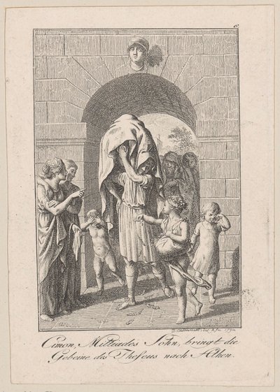 Cimon, Sohn des Miltiades, bringt die Gebeine des Theseus nach Athen, Blatt 6 zu Beckers "Theseus" von Daniel Nikolaus Chodowiecki
