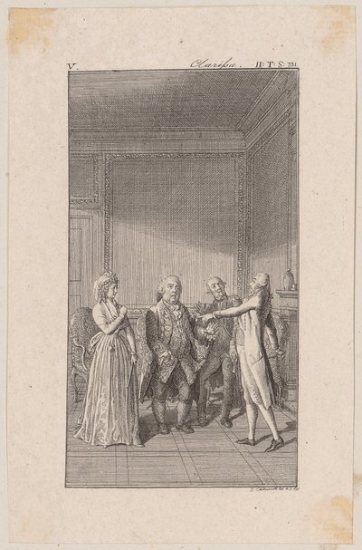 Clarisse, ihr Onkel Anton, ihr Bruder Jacob und Solmes in einer Unterhaltung von Daniel Nikolaus Chodowiecki