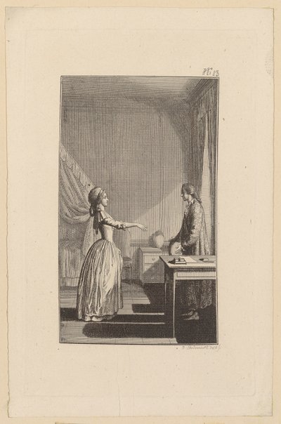 Clarisse wirft Lovelace Schutzlosigkeit, Entehrung und Raub aller Ruhe und Tugend vor von Daniel Nikolaus Chodowiecki