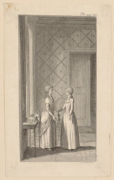 Hanne und Mariane in Weisses Lustspiel "Der Neid bringt sich selbst um sein Brot" von Daniel Nikolaus Chodowiecki