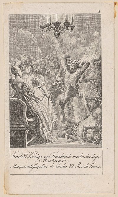 Merkwürdige Maskerade des Karl VI. von Frankreich, Blatt 2 der Folge „Ältere, mittlere und neuere Geschichte“ von Daniel Nikolaus Chodowiecki