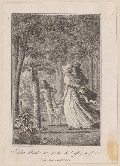Walter, Luise und Karl treffen im Wald auf einen landenden Kahn von Daniel Nikolaus Chodowiecki