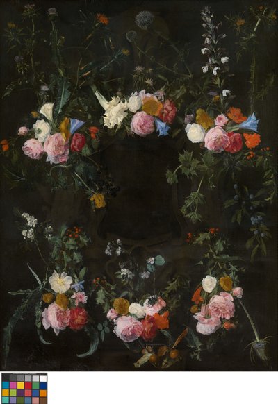 Skulptiertes Kartusche mit Blumengirlanden von Daniel Seghers