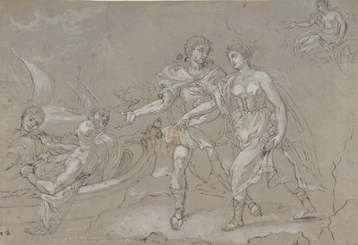 Die Entführung der Helena, verso: Studie einer knienden nackten männlichen Figur von Daniel Seiter