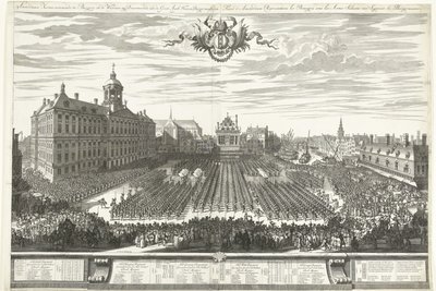 Schützen auf dem Dam während der Amsterdamer Kirmes, 1686 von Daniël Marot (I)