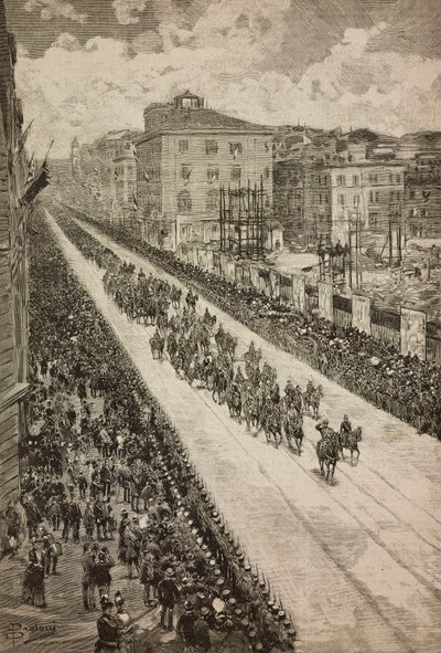 König kehrt nach der Einweihung des Dogali-Denkmals zum Quirinal zurück, Rom, Italien von Dante Paolocci