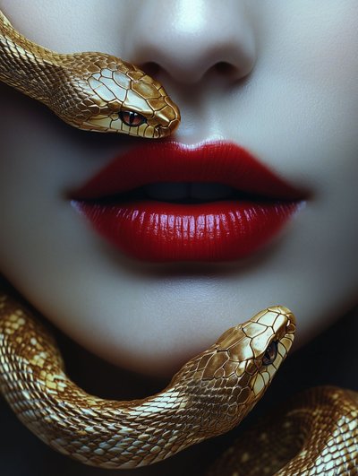 Rote Lippen goldene Schlange von David Drake