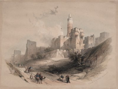 Zitadelle von Jerusalem, außerhalb der Mauern, Davidsturm, 1839 von David Roberts