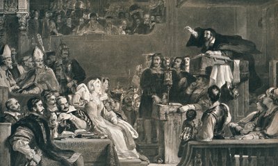 John Knox predigt vor den Lords der Gemeinde, 10. Juni 1559, um 1827, 1912 von David Wilkie