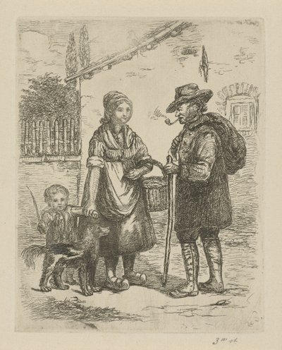 Bauer und Bäuerin bei einem Bauernhof von David van der Kellen