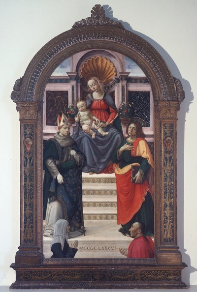 Die Madonna und das Kind mit St. Louis von Toulouse, Johannes dem Evangelisten und Stiftern von Davide Ghirlandaio