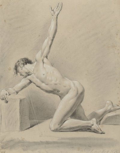 Männlicher Akt, auf dem linken Knie ruhend, nach links von Derk Anthony van de Wart