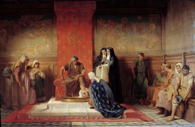 Die heilige Elisabeth von Frankreich (Schwester von Saint Louis) wäscht den Armen die Füße von Desire Francois Laugee