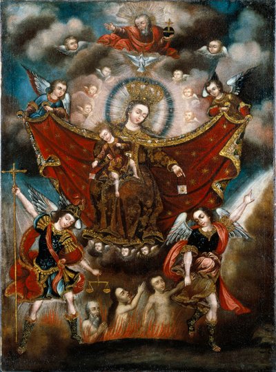 Die Jungfrau von Carmel rettet Seelen im Fegefeuer von Diego Quispe Tito
