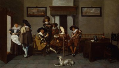 Elegant gekleidete Männer und ein Dienstmädchen von Dirck Hals