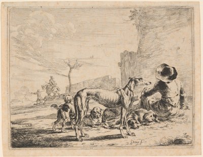 Sitzender Mann mit einem Rudel Hunde von Dirck Stoop