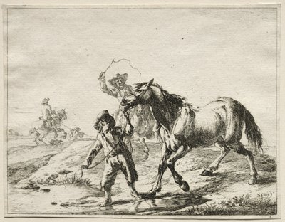 Ein Junge führt ein Pferd zum Trinken von Dirck Stoop