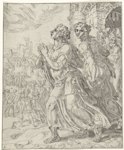 Judith und ihre Dienerin verlassen Bethulien von Dirck Volckertsz. Coornhert (attributed to)