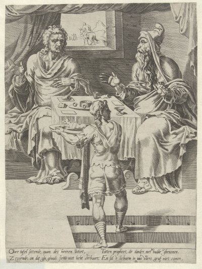 Mahlzeit des Gottesmannes und des alten Propheten von Dirck Volckertsz. Coornhert (attributed to)