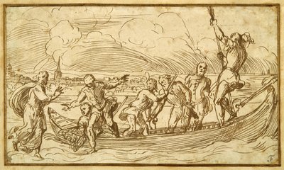 Christus und St. Peter gehen auf dem Wasser von Domenico Campagnola